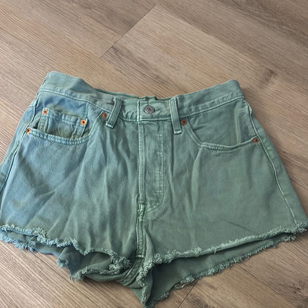 Levi's Green Jean Shorts Distressed High-Waisted